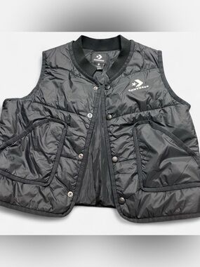Converse Black Quilted Logo Snap-Front Vest